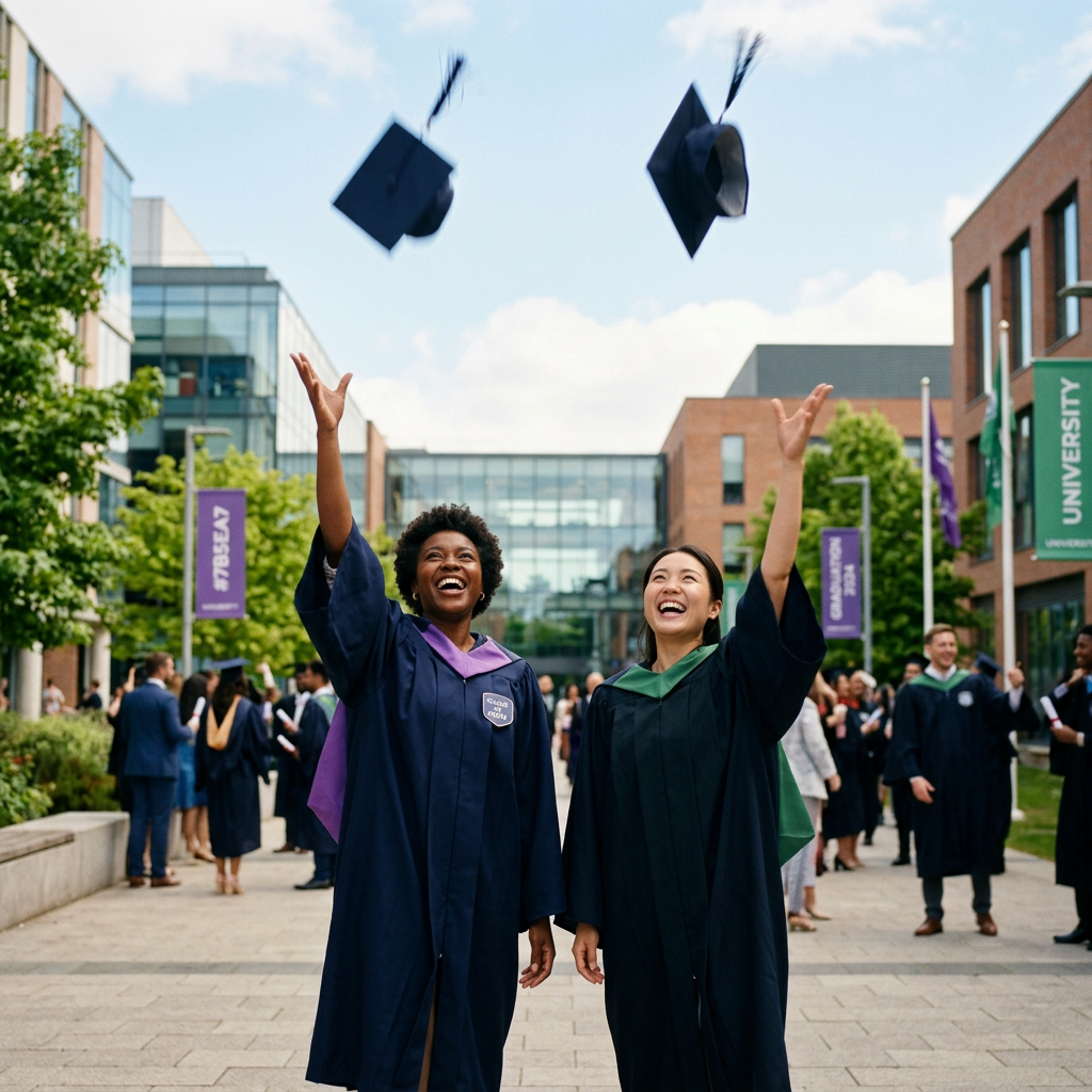 University students celebrating graduation